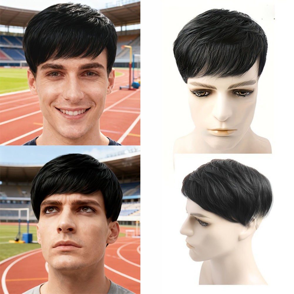 Short Straight Hair Topper Hairpiece Clip in 100% Remy Human Hair Toupee For Men