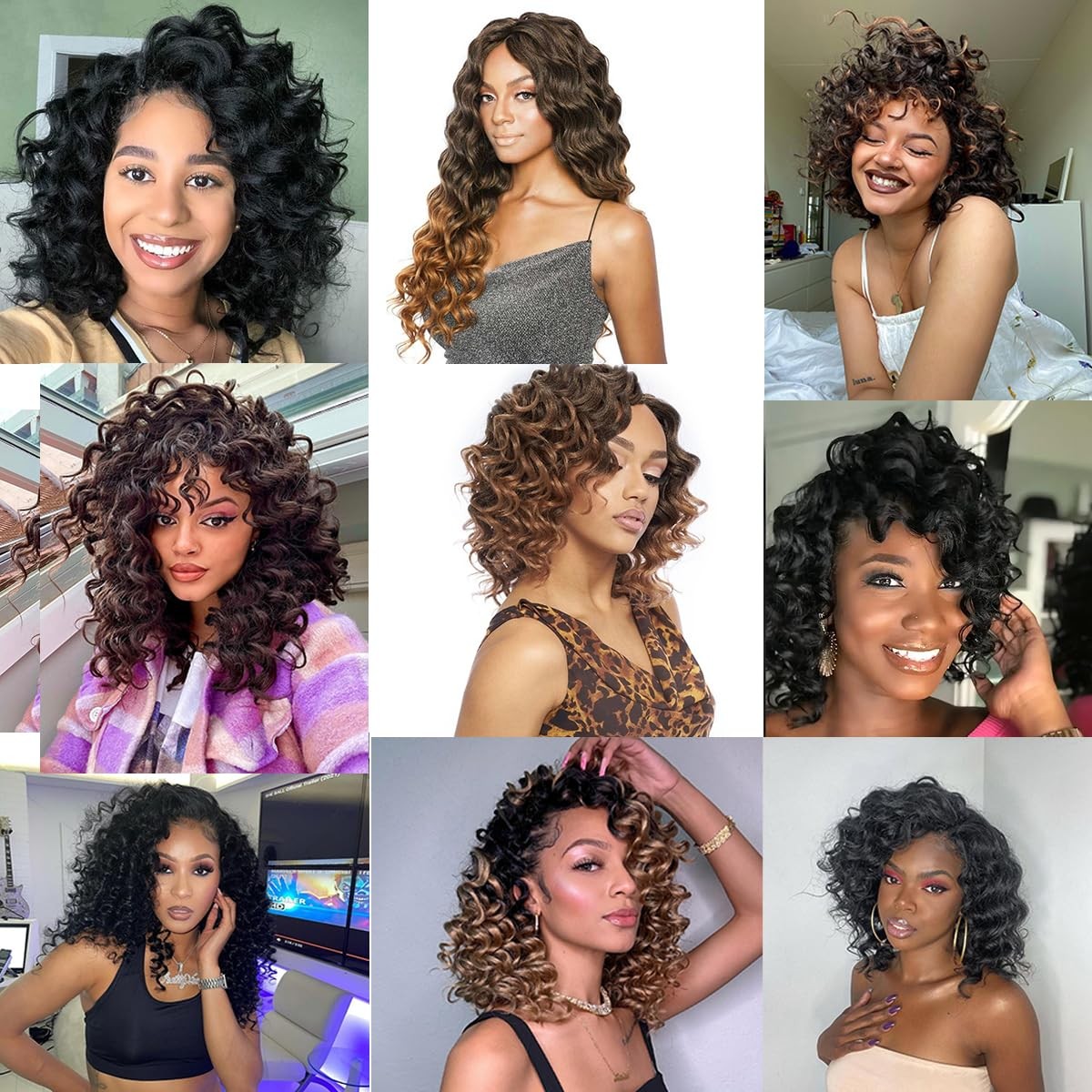 14 Inch Ocean Wave Crochet Hair 8 Packs – Synthetic Pre-Looped Deep Wavy Curl…