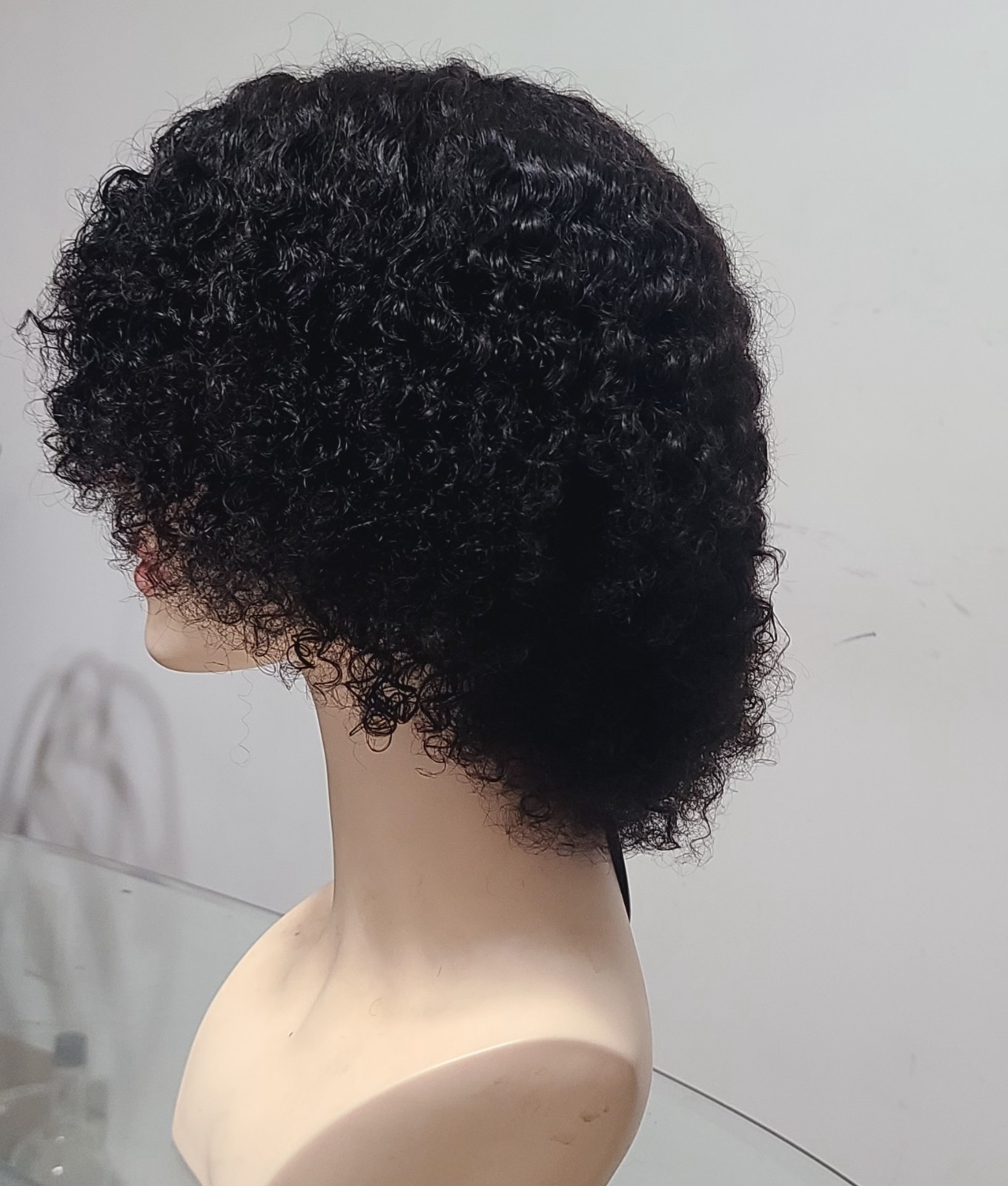 10″Jerry curl,100% human hair Wig with bangs density 200% Natural Color.