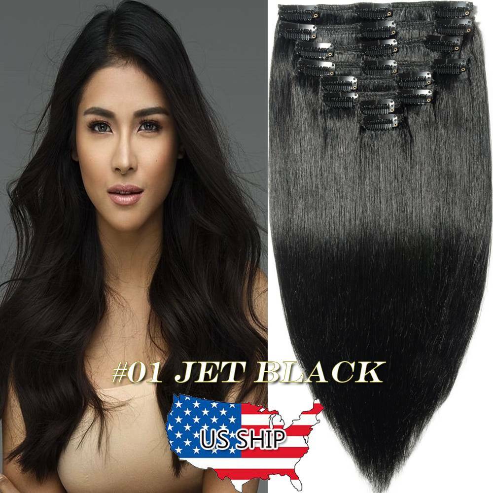 170G THICK Clip In Double Weft 100% Real Human Remy Hair Extensions Full Head