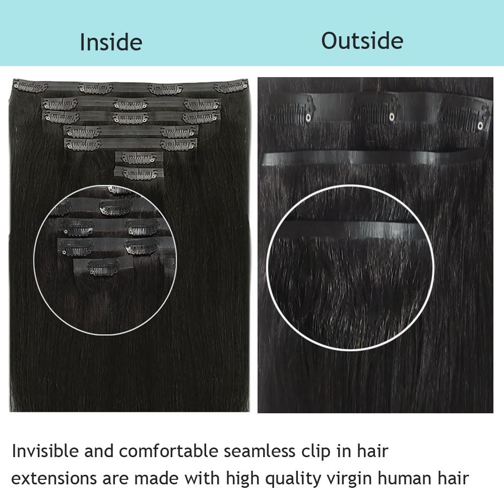 Clip in Extensions Human Hair 7pcs/70g Natural Chocolate Brown to Caramel Blo…