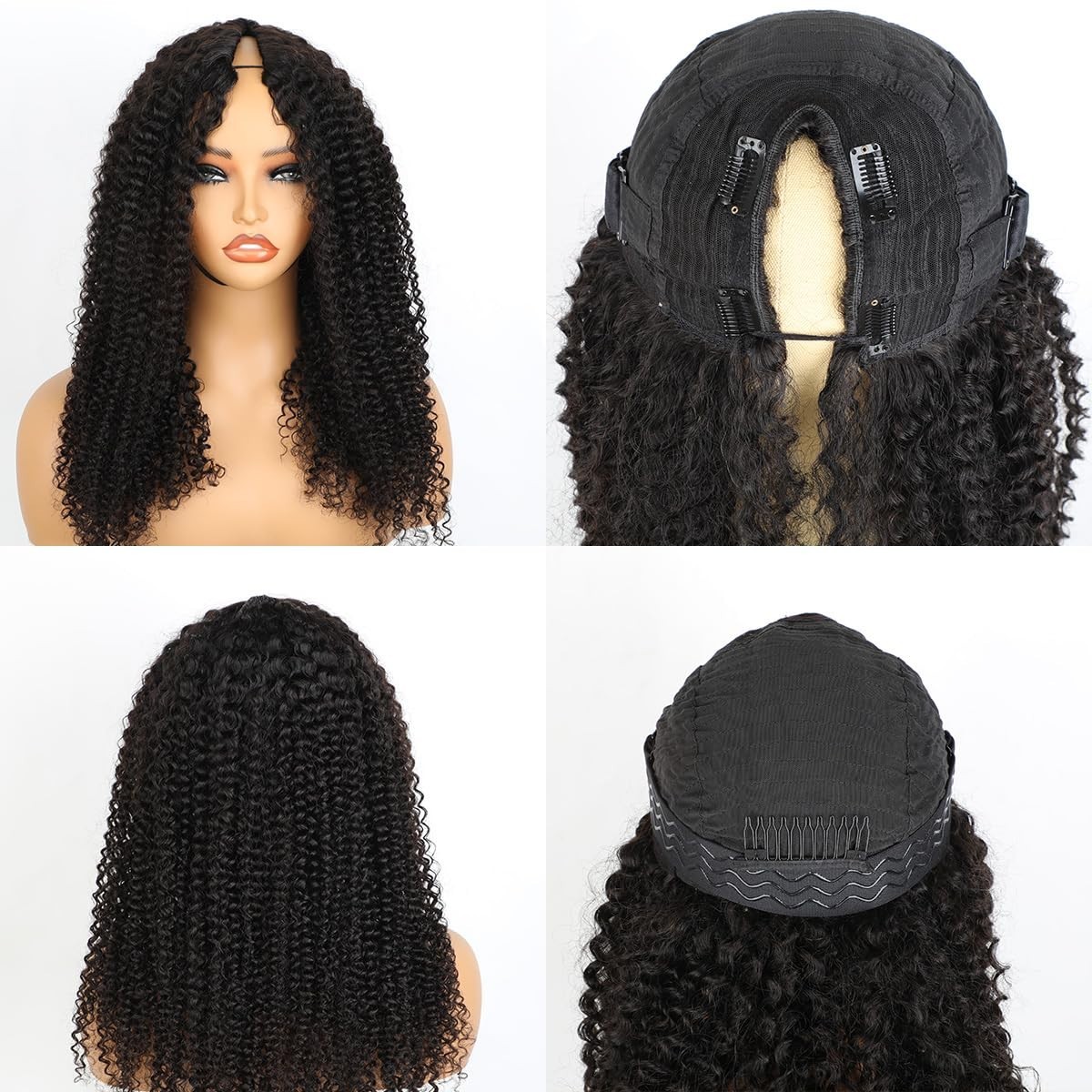 V Part Human Hair Kinky Curly for Black Women Wigs V Part Glueless Wig For Women