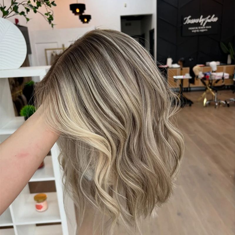 14 Inches Ombre Ash Blonde Brown Colored Brazilian Remy Human Hair Lace Front