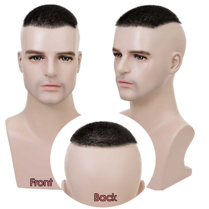 Mens Human Hair Toupee Hairpiece Replacement System Thin PU Skin Short Buzz Cut