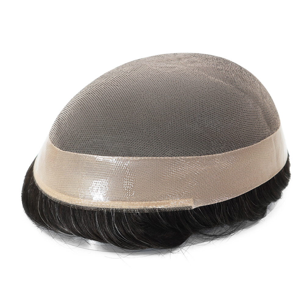 Mens Toupee Human Hair Systems Fine Mono Colored Hair Pieces 8X10 #1B US Seller