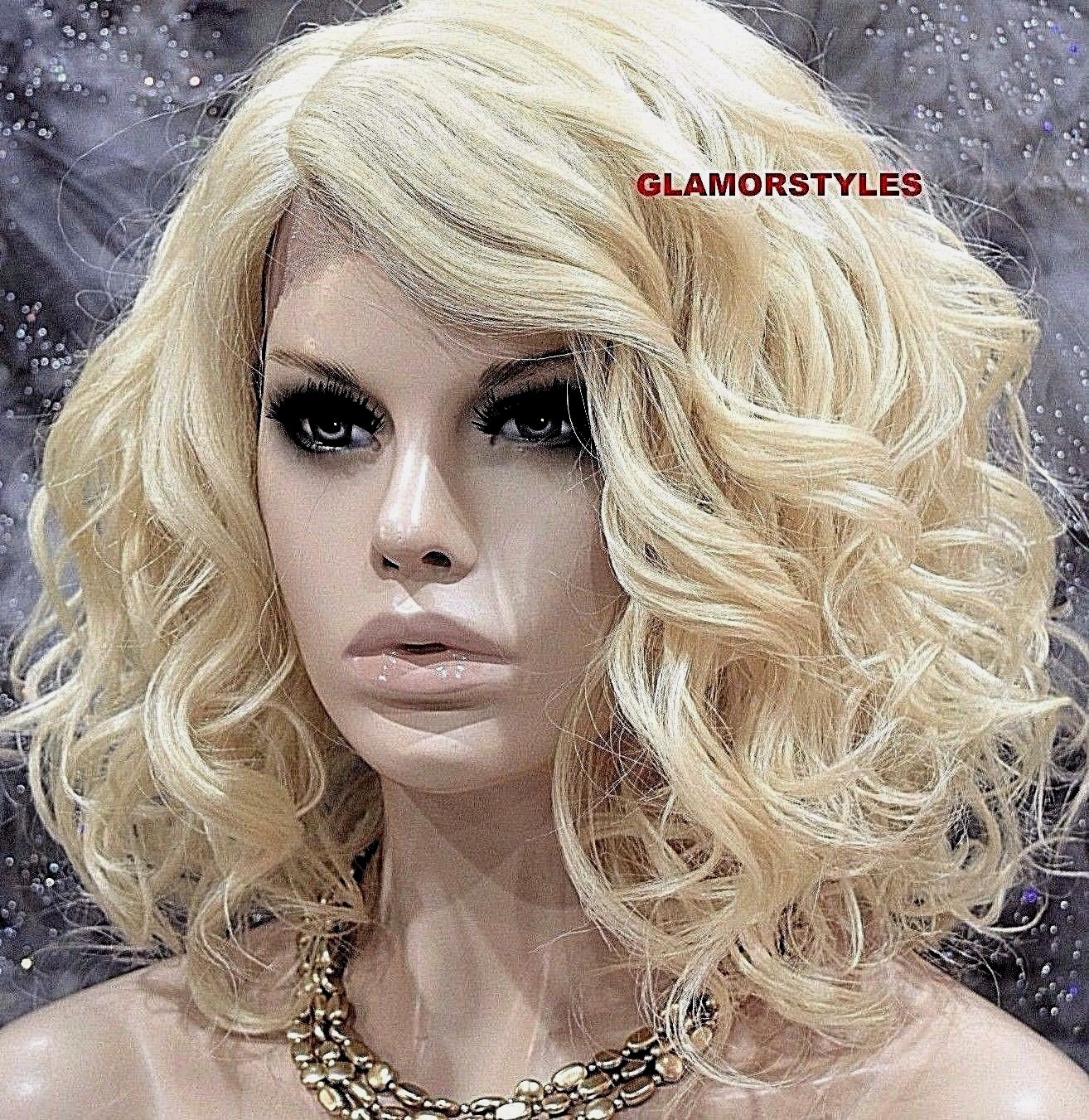 LACE FRONT FULL WIG BOB WAVY LAYERED SIDE PART BLEACH BLONDE #613 HEAT OK NWT
