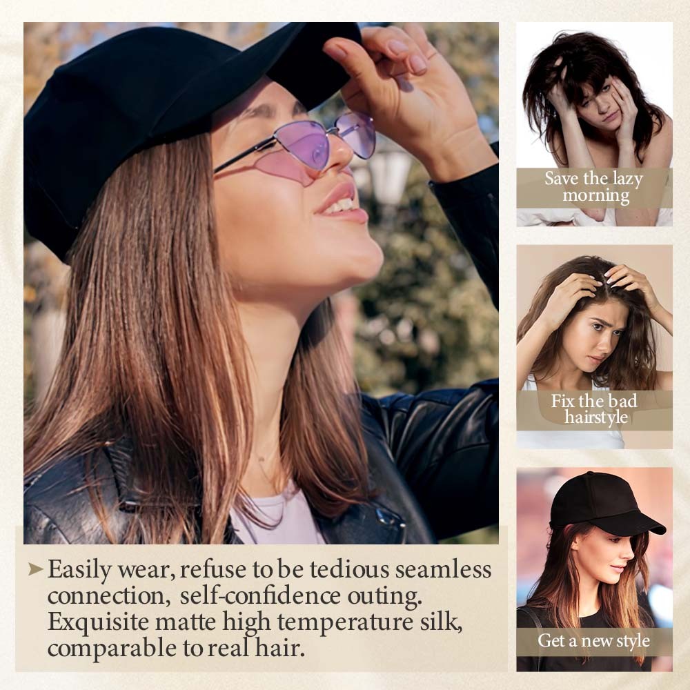 6in/8in/16in Baseball Cap with Hair Extensions Natural As Human Hat Hairpiece US