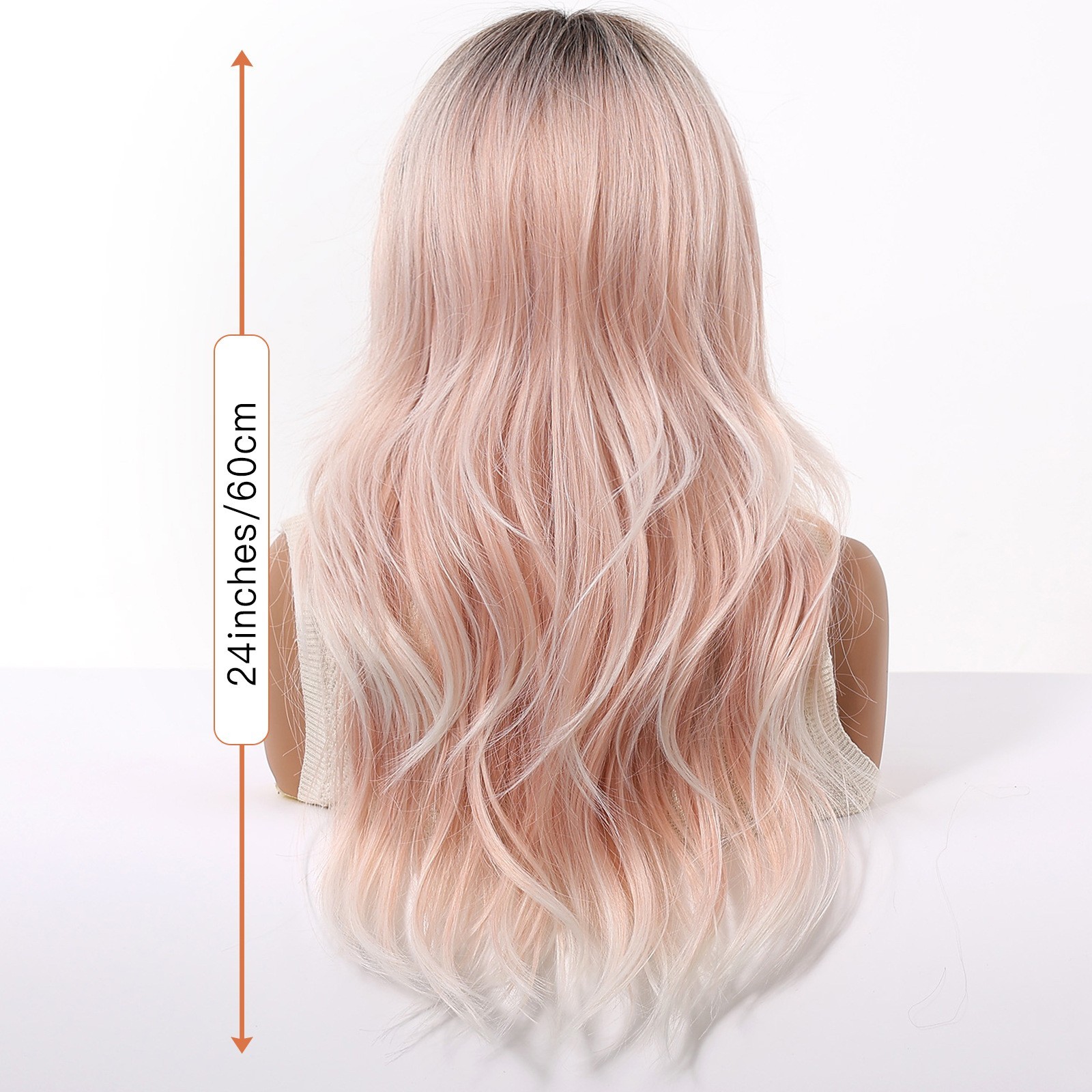 Cosplay Party Wig Ombre Light Pink Wigs With Bangs for Women Girls Syntheic Hair