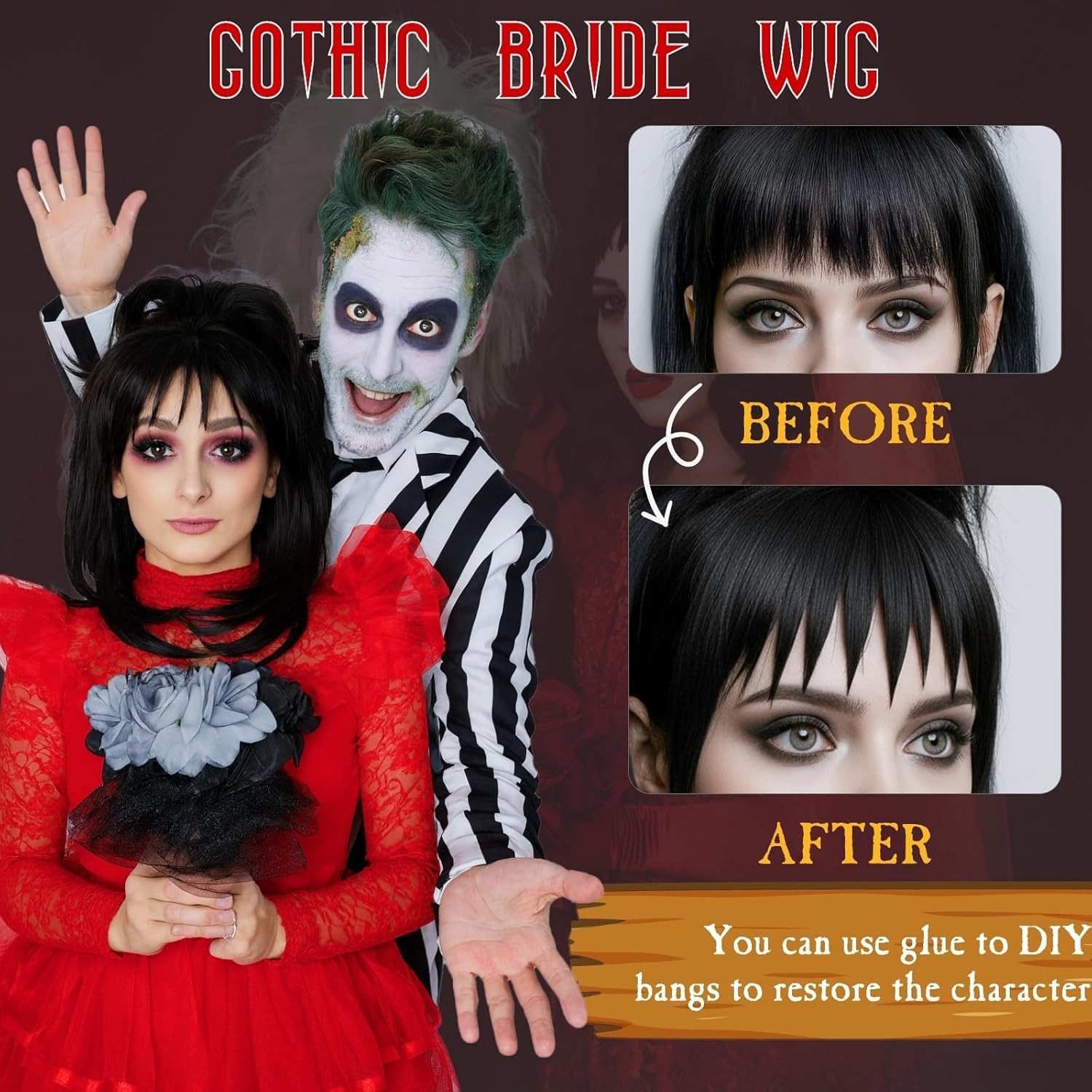 Benehair Black Cosplay Wig With Bun, Black Ghost Bride Costume Wig for Women, Ly