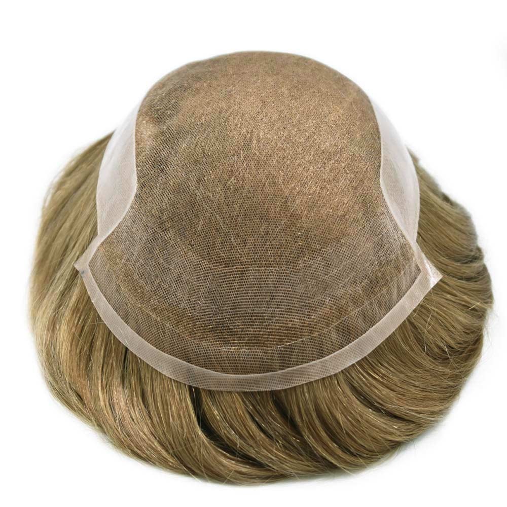 Men Human Hair Replacement Systems French Lace Front Poly Thin Toupee Hairpiece