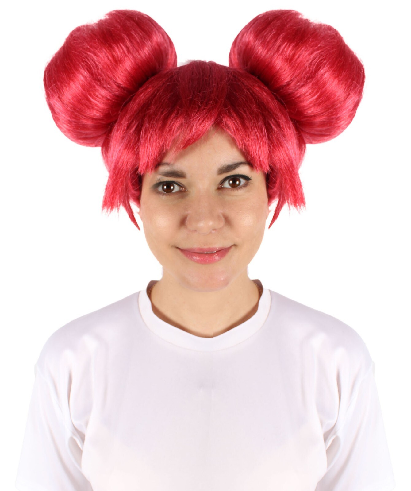 HPO Adult Women’s Japanese Magical Girl red Bun Wig, Best for Halloween,