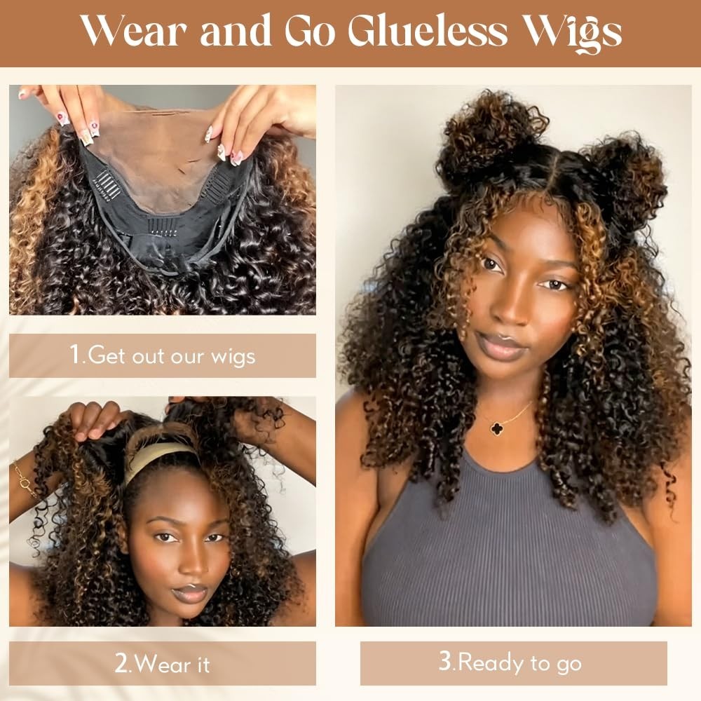 18-Inch Kinky Curly Glueless Human Hair Wig, HD Lace Front, Pre-Plucked, Drawstr