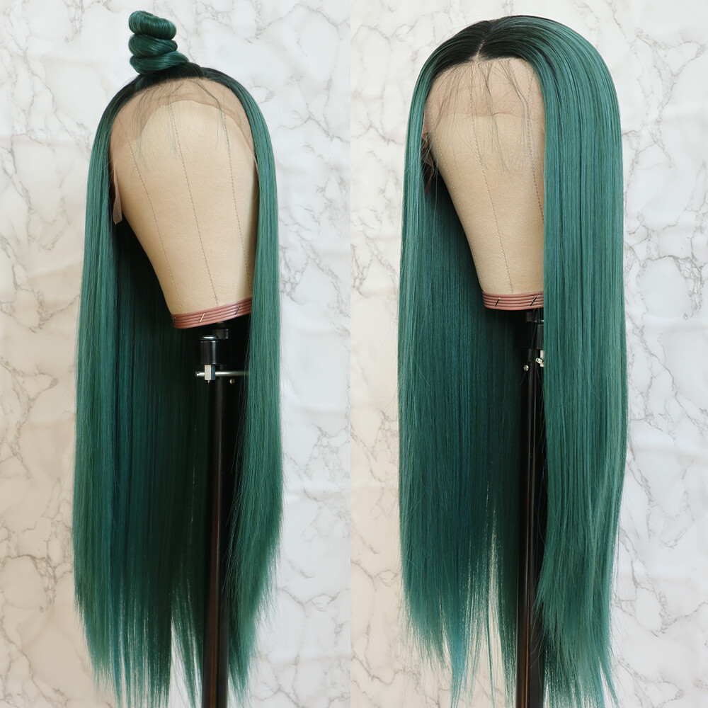 Ombre Green Lace Front Wigs Synthetic Heat Resistant Long Straight Soft Hair US