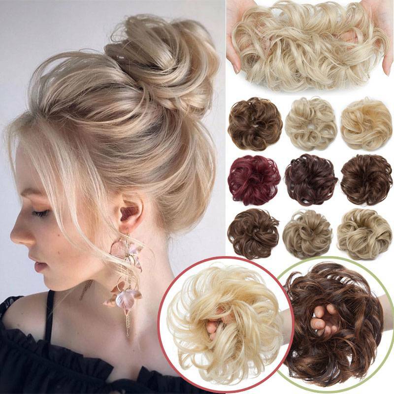 Real Natural Curly Messy Bun Hair Piece Scrunchie Hair Extensions as Human Blond