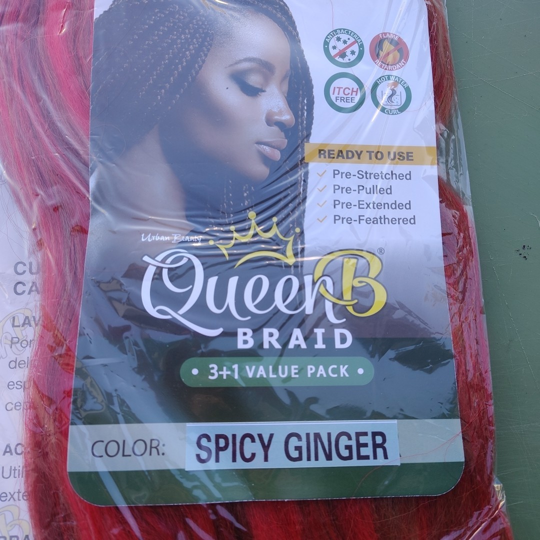 Queen B 3+1 Value Pack Pre-Stretched Braid Hair 50″ Multipack Spicy Ginger