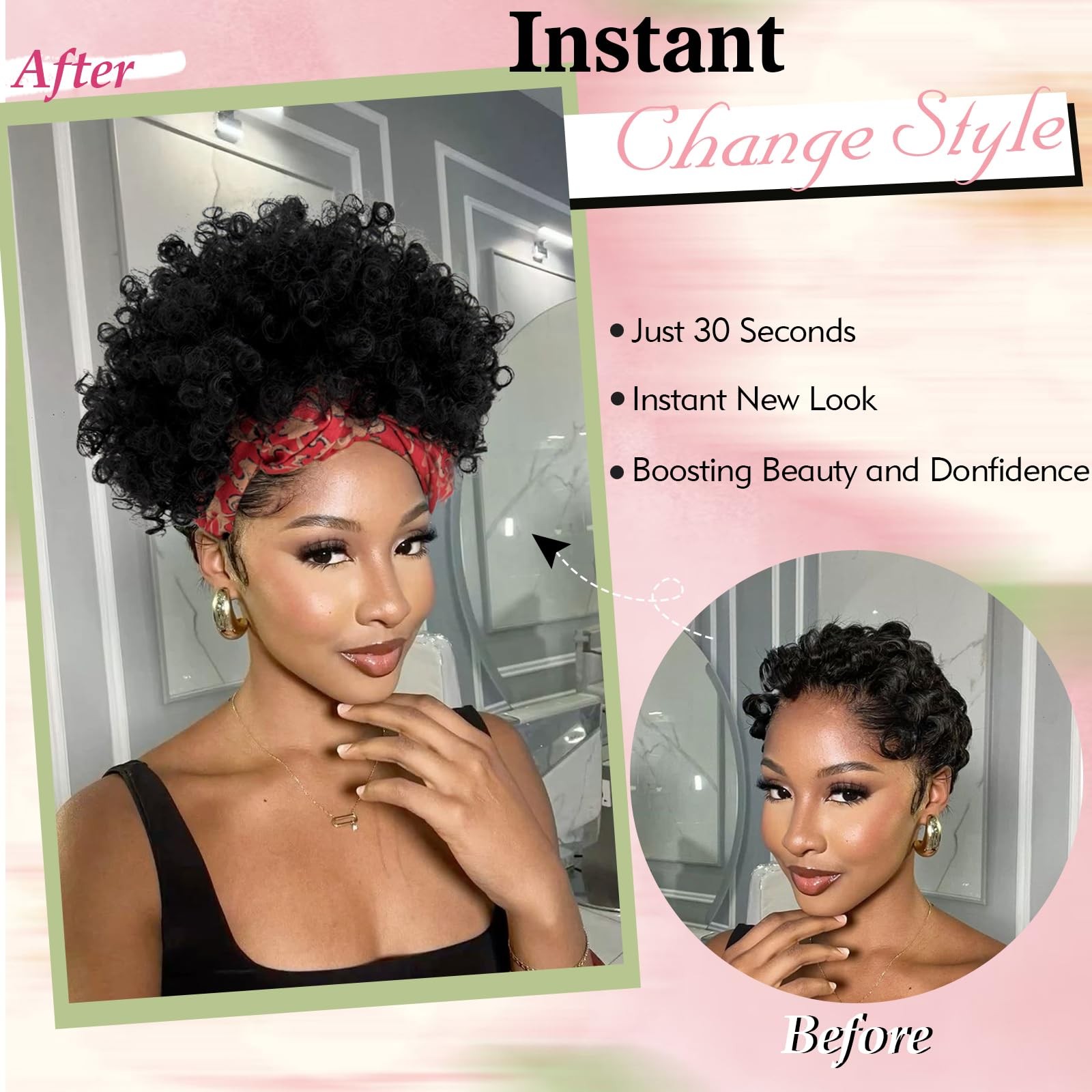 Mayouda Short Omber Grey Headband Wig for Black Women with Bangs Head-Wrap Wi…