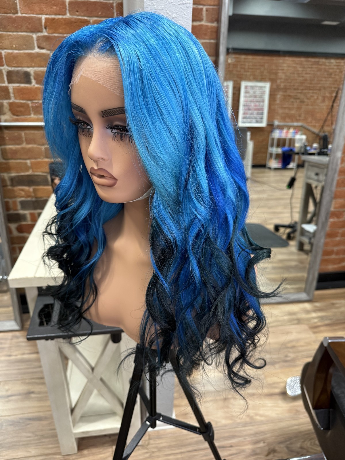 Ava 18″ Blue Black Ombre Body Wave Human Hair Unit Lace Closure Wig Frontal