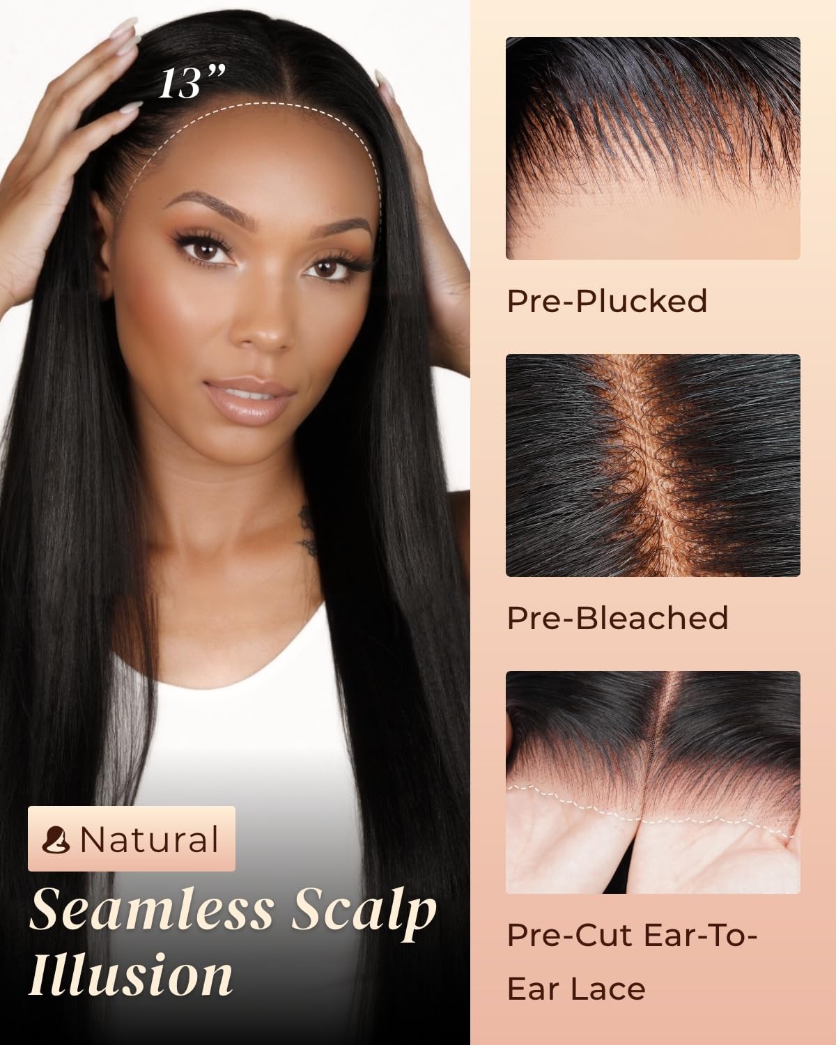 13×6 HD Lace Glueless Human Hair Wig 210% Density Pre-Plucked 20 Inch Straight
