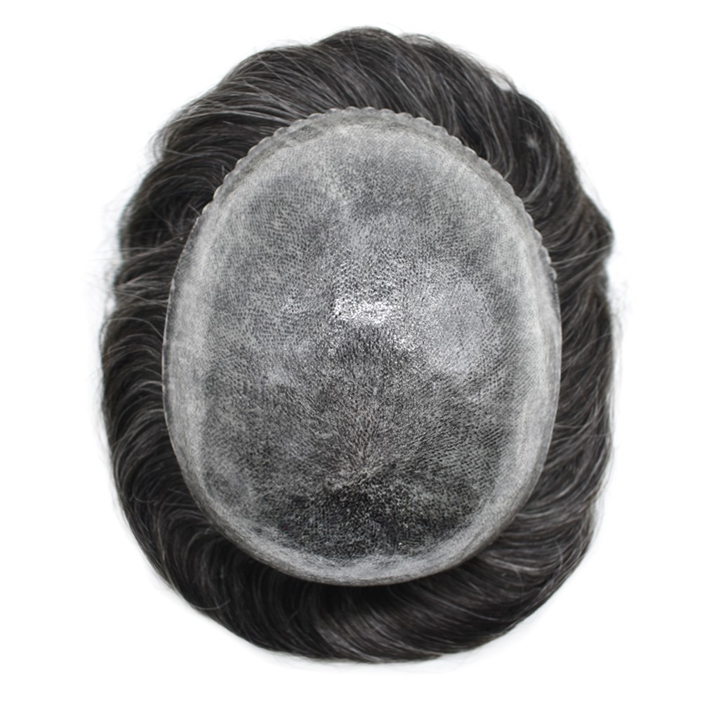 Full Poly Skin Mens Toupee Injected PU Human Hair System Replacement Wig for Men