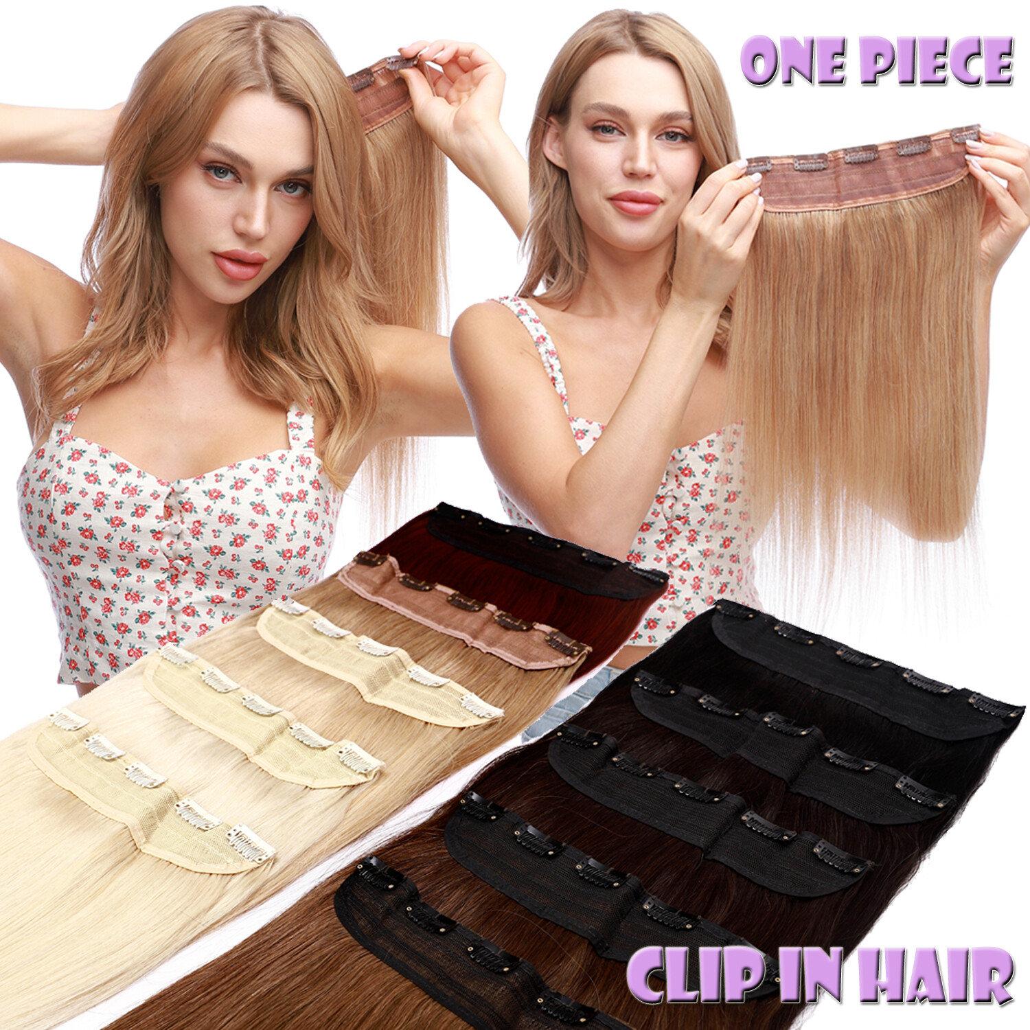 One Piece 5 Clips Human Hair Extensions Clip In 3/4 Full Head Highlight Straight
