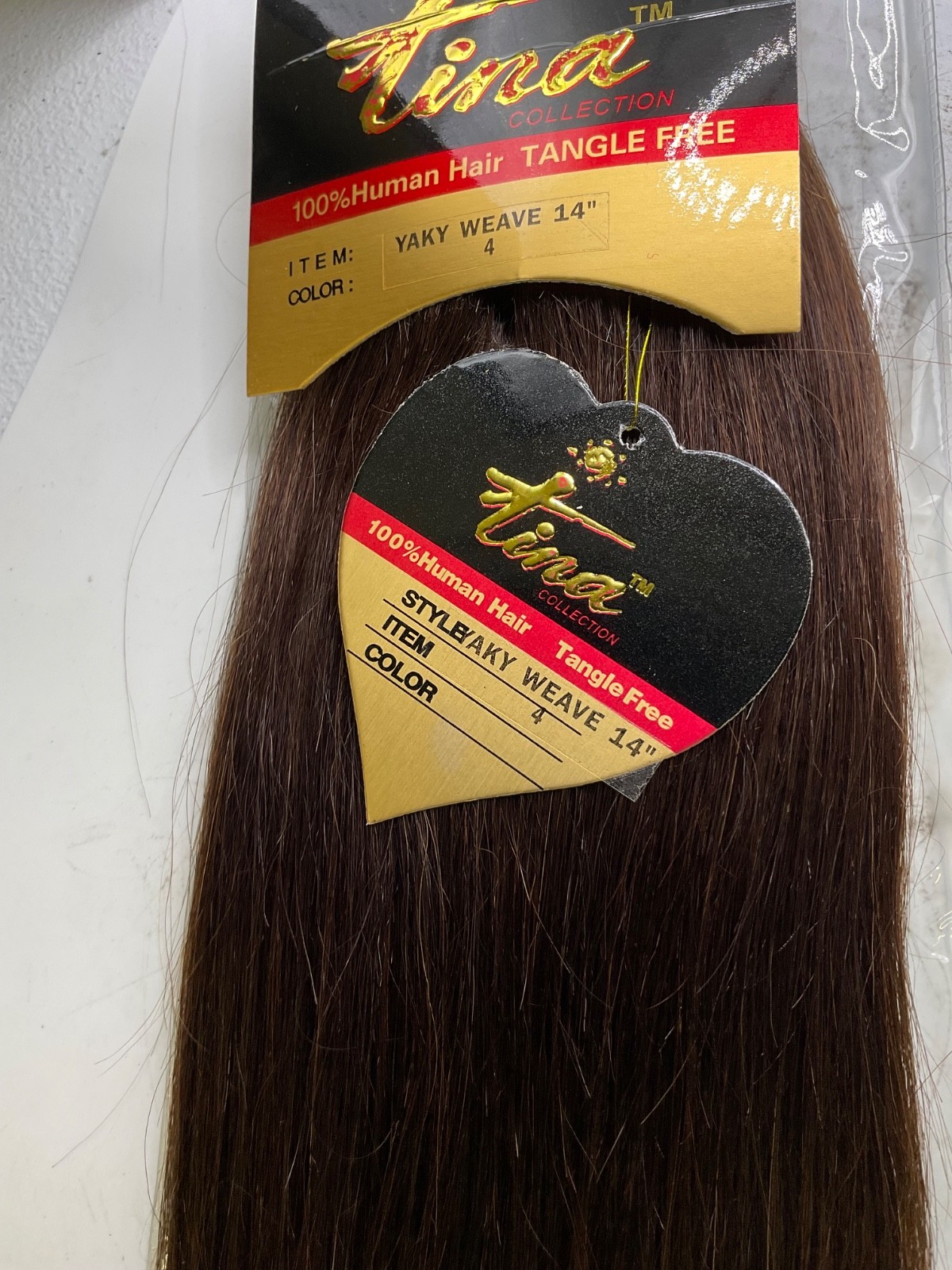 Tina Collection 100% Human Hair Yaky Weave Length: 14″ Color: 4