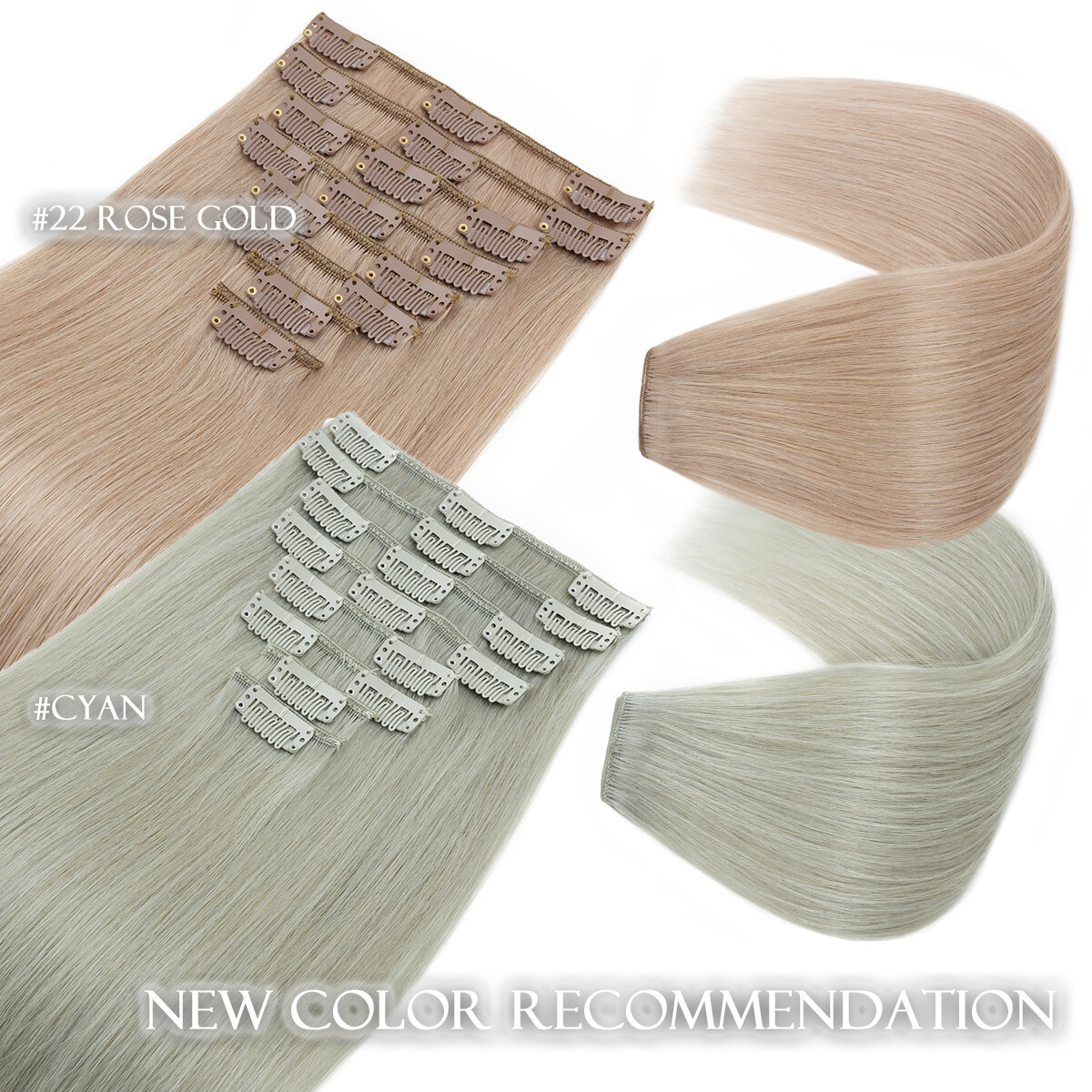 100% Human Hair Clip In Remy Hair Extensions Real Soft FULL HEAD Invisible Grey#