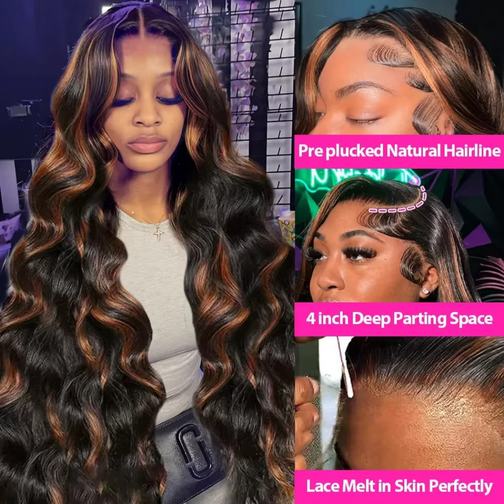 Highlight Body Wave HD Transparent Lace Wig Brazilian Human Hair Lace Front Wig