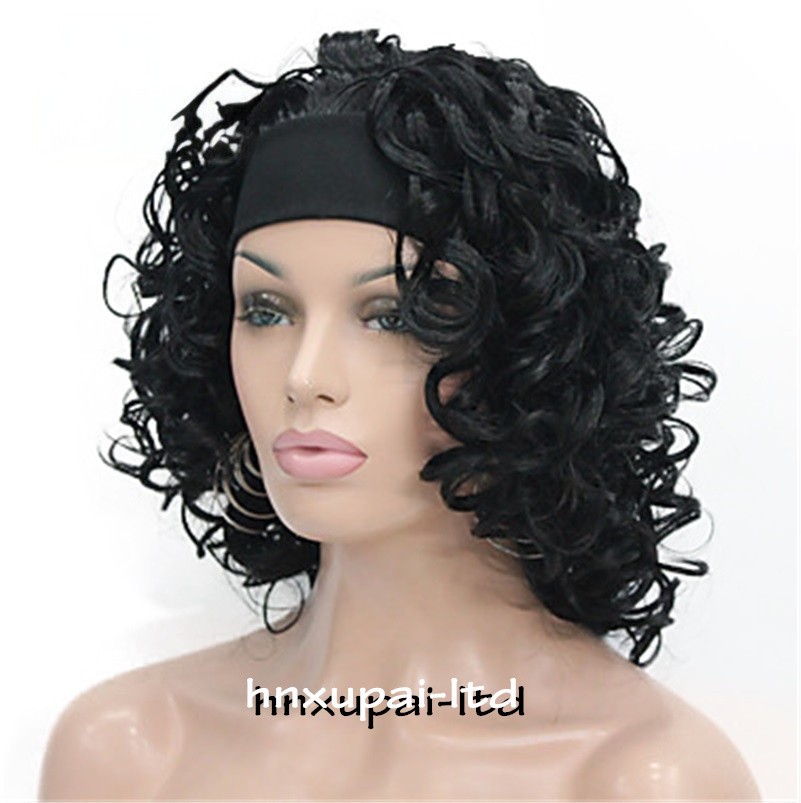 Women Spiral Curls Fluffy 3/4 Half Full Wig Headband Natural Hair Blonde Wigs