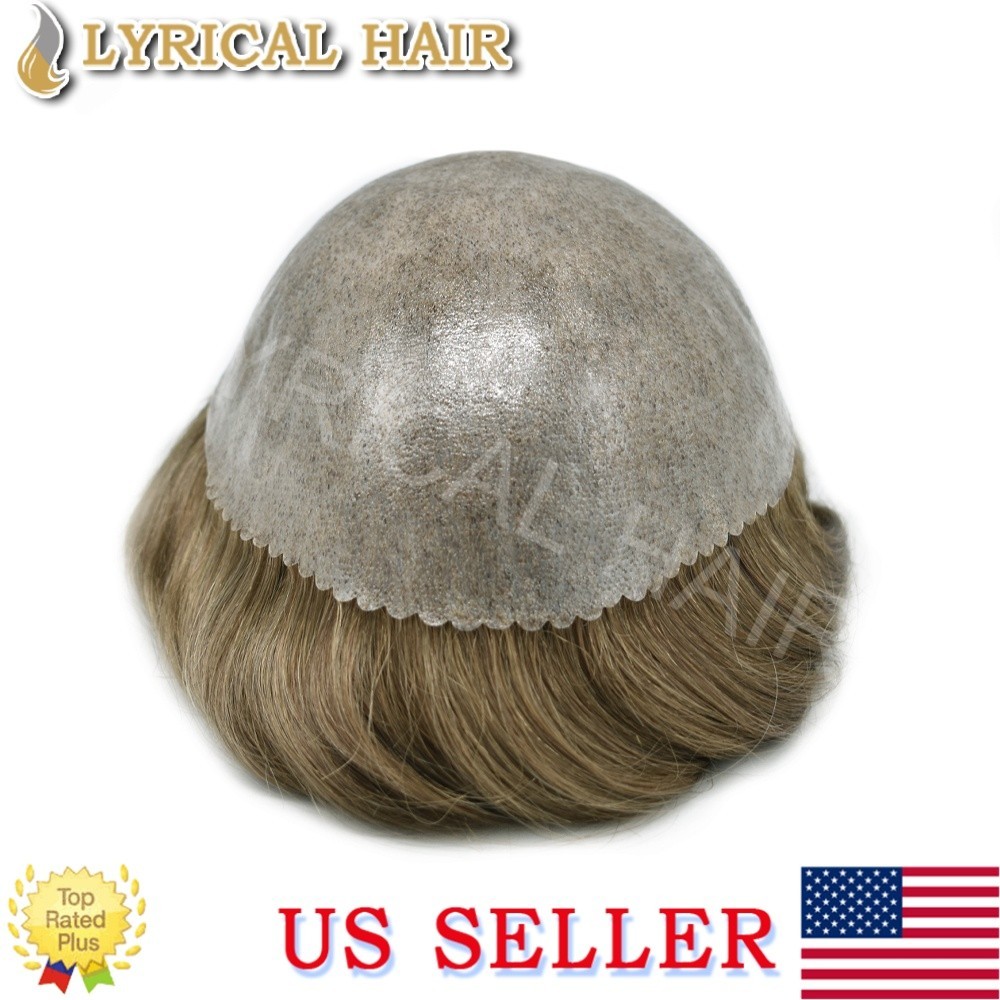 Full PU Mens Toupee Human Hair Replacement System Black Grey Brown Hairpiece Wig