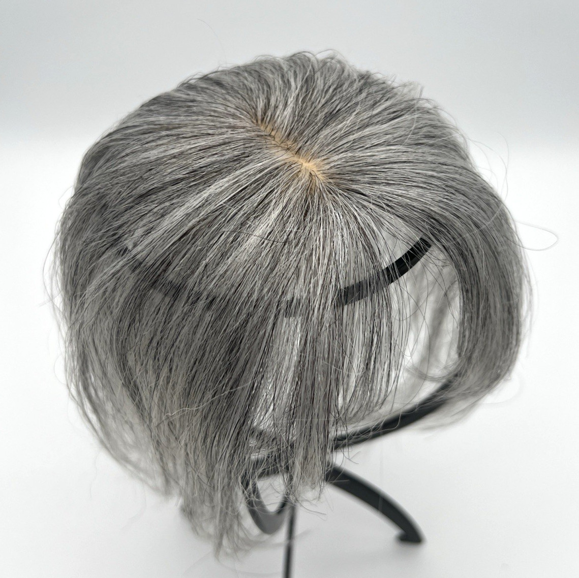 Light Gray Black Shade Side Bangs 100% Human Hair 10in Hair Topper