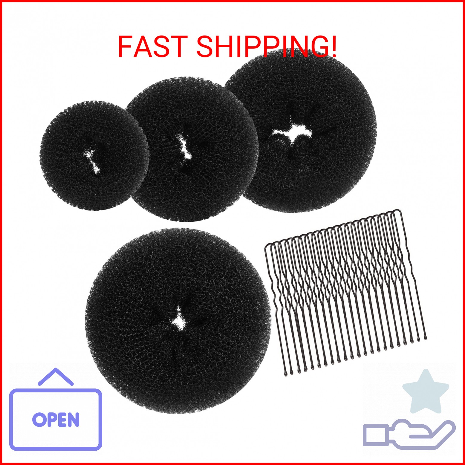 Teenitor Hair Donut, Hair Bun Maker, Black（Extra-large, Large, Medium and Small）
