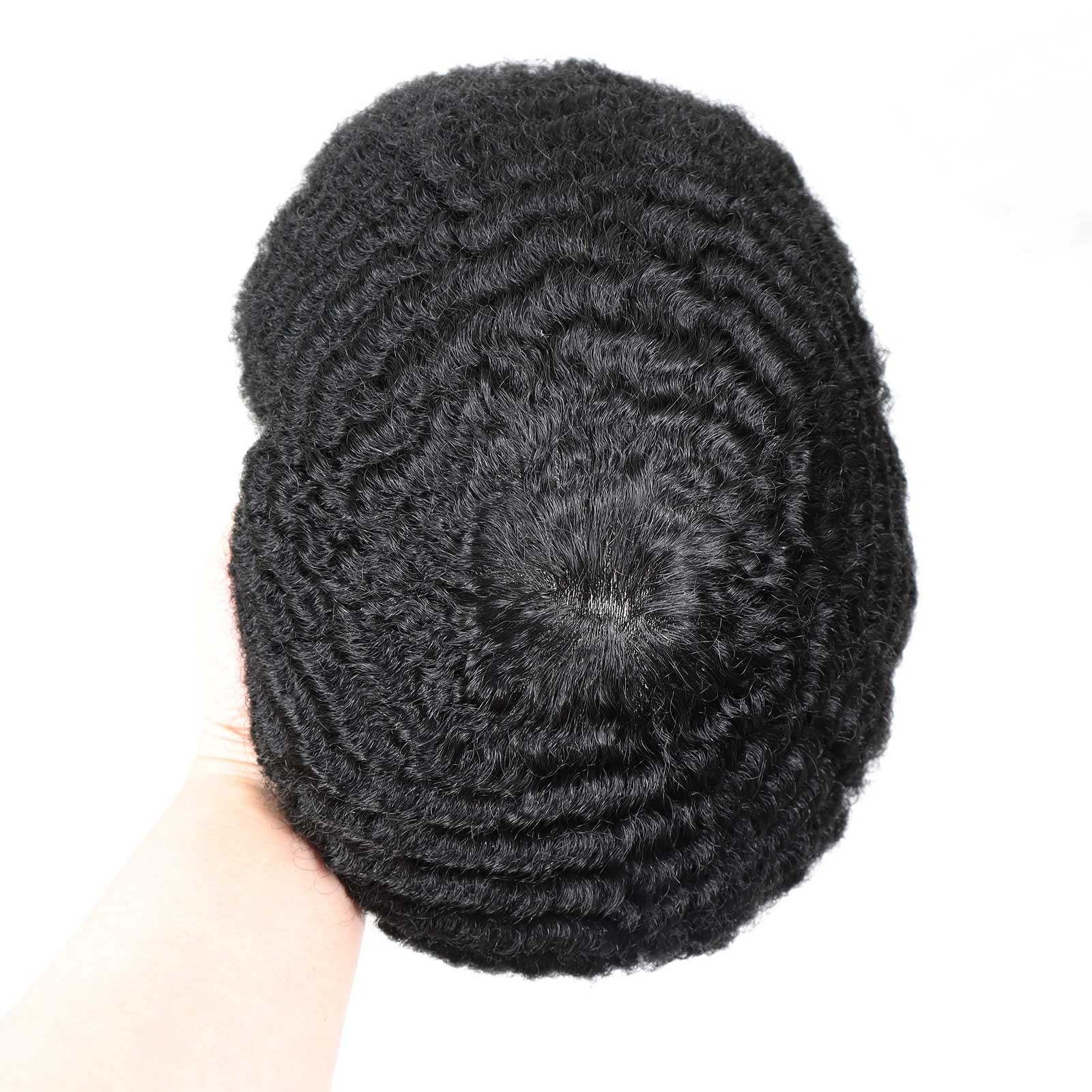 Afro Curly Human Hair Toupee Men Thin Skin African Male Toupee Full PU System