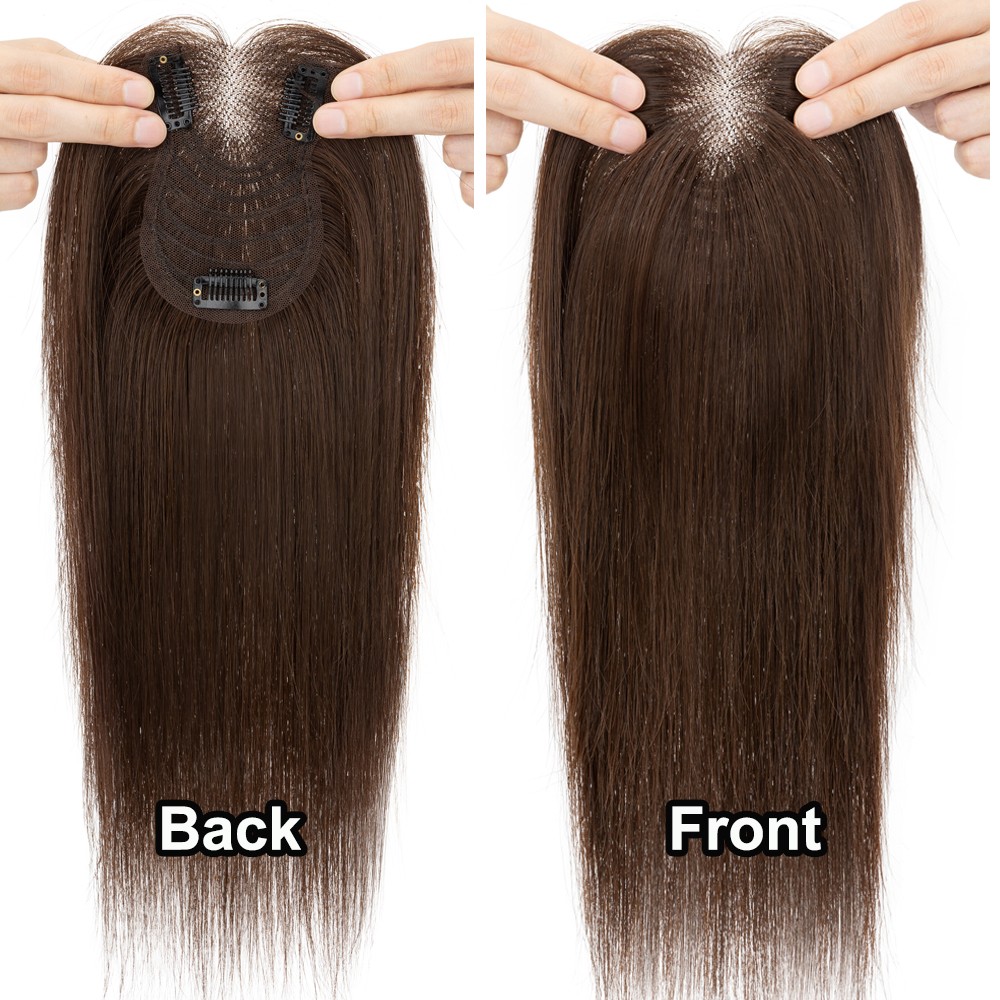 Clip in Human Hair Toppers with Curtain Bangs Lace Base Hair Piece for Women US