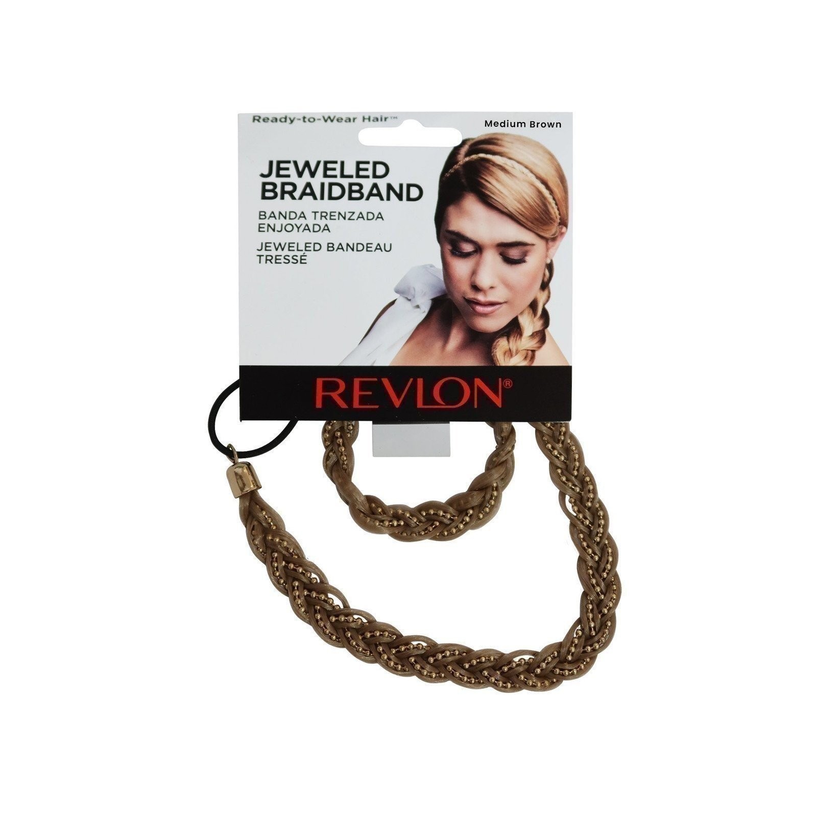 REVLON Braided Headband Jeweled Hair ornament Ready to Wear (Medium Brown)