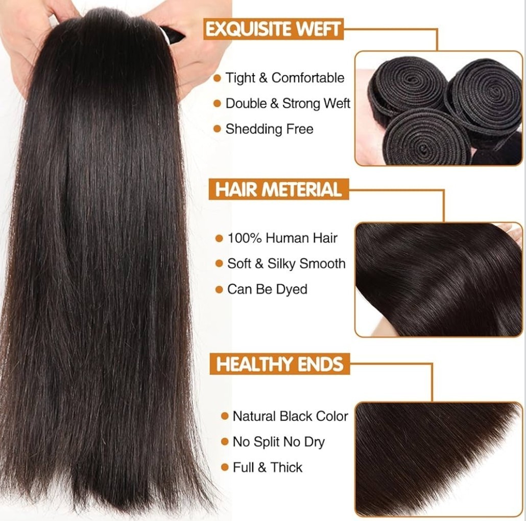 Straight Bundles Human Hair 24 26&28 Inch 100% Unprocessed Brazilian Remy Virgin