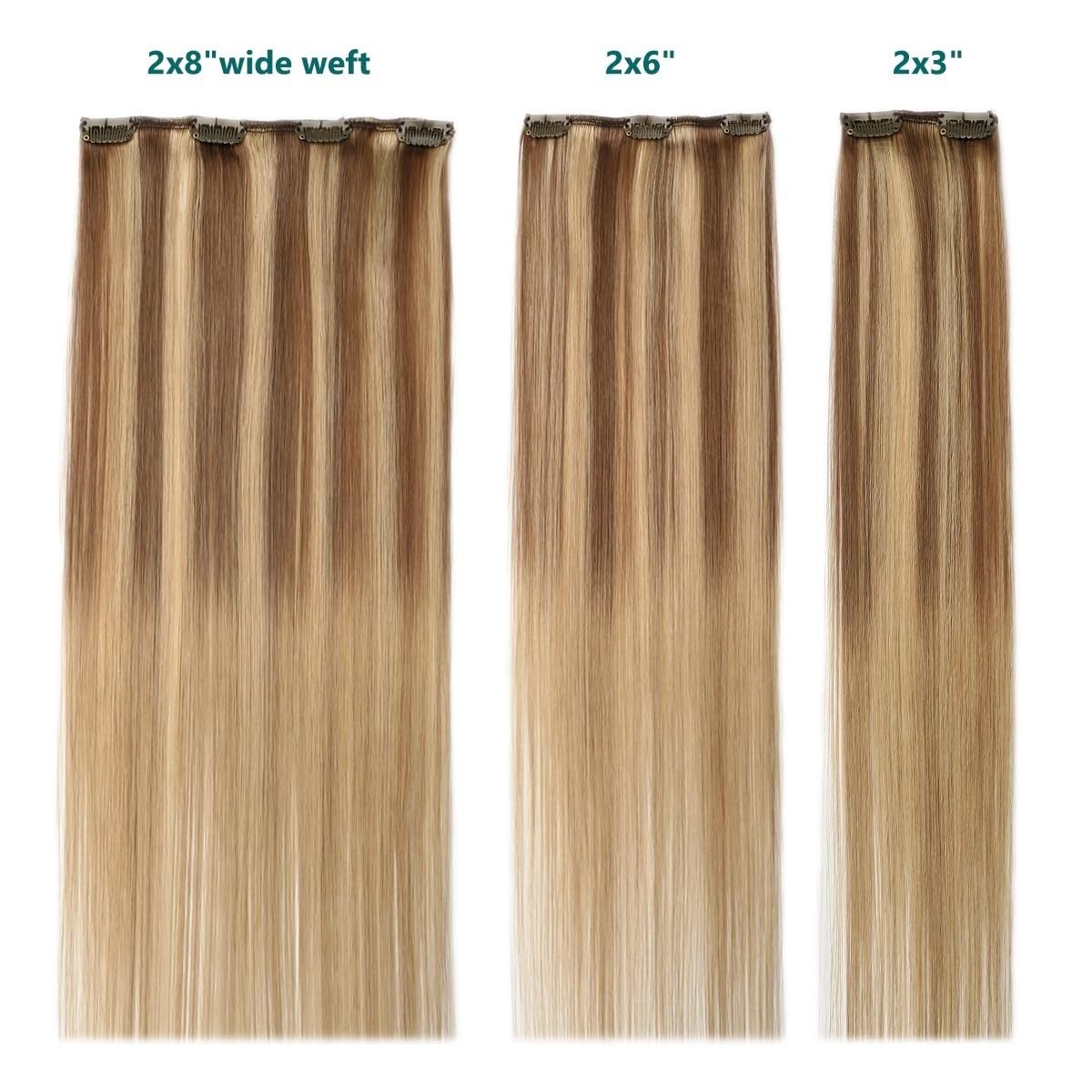 20″ Clip-in Human Hair Extensions Golden Brown to Honey Blonde Balayage 120g 6pc