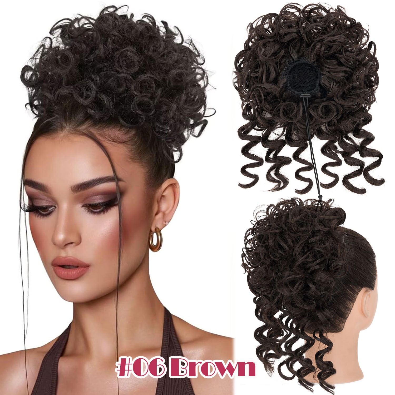 Fluffy Curly Messy Bun Hair Piece Updo Drawstring Hair Extensions Real as Human