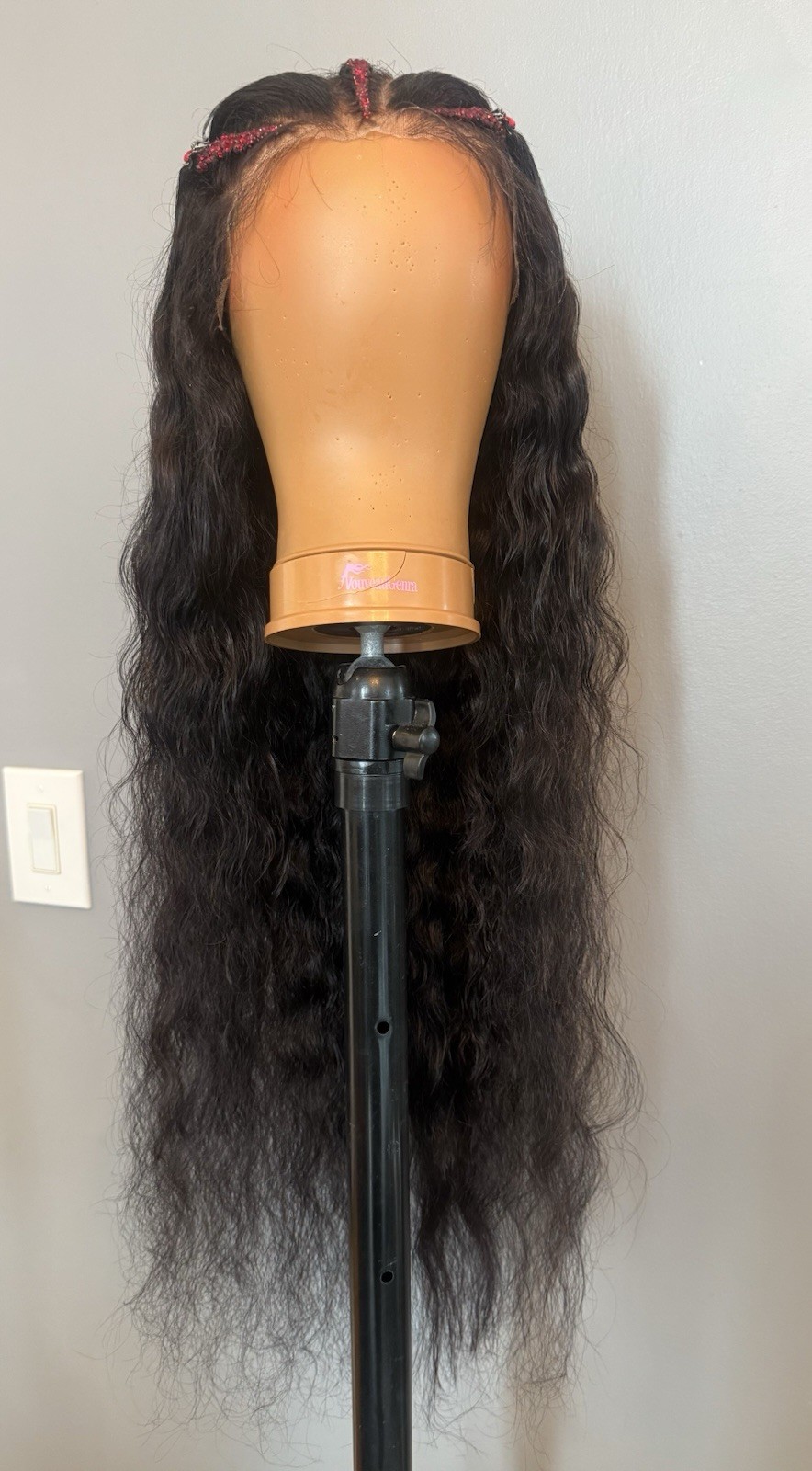 Custom styled human hair wig worn once. 13×6,30 in. w braids, crystals & spiders