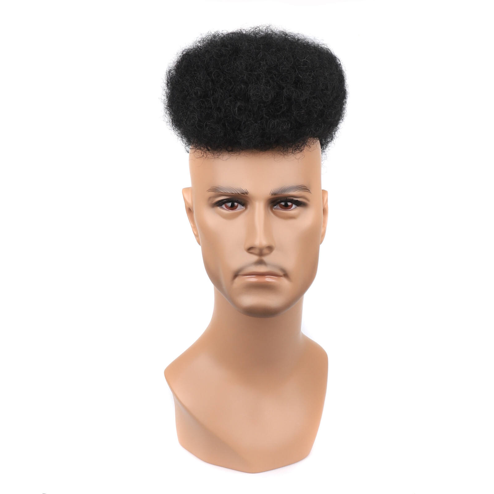 Short Afro Curly Hair Toupee for Men Human Hair Black Replacement Hairpiece