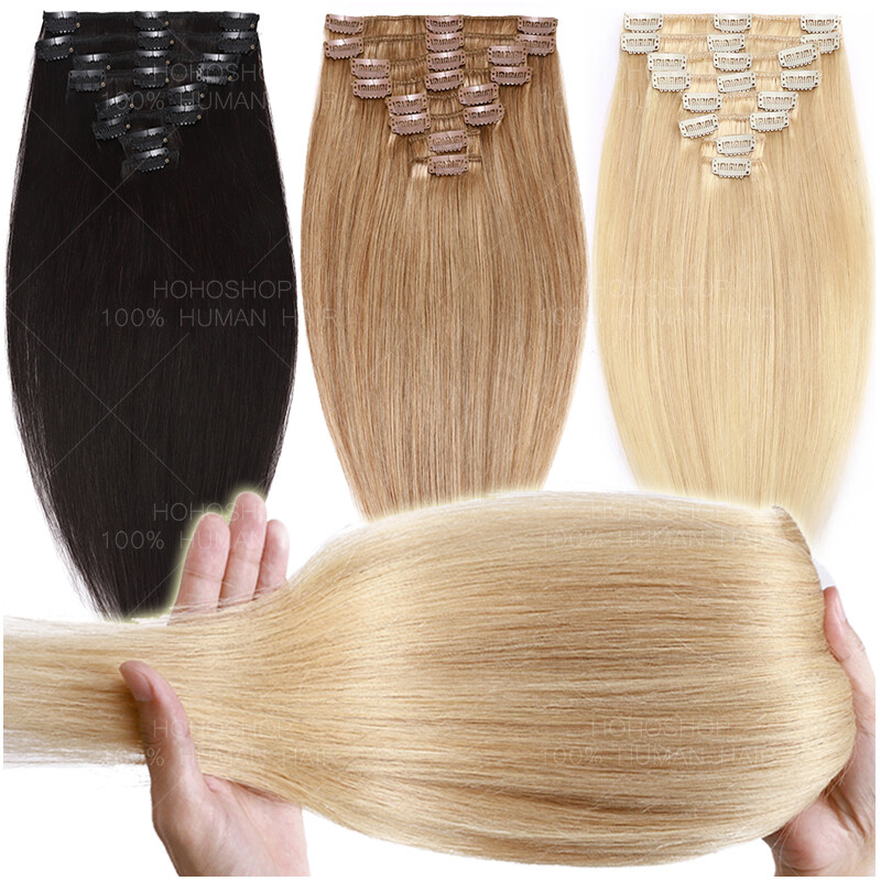 10″-24″ Clip In 100% Real Remy Human Hair Extensions Full Head Ombre 8 Pieces