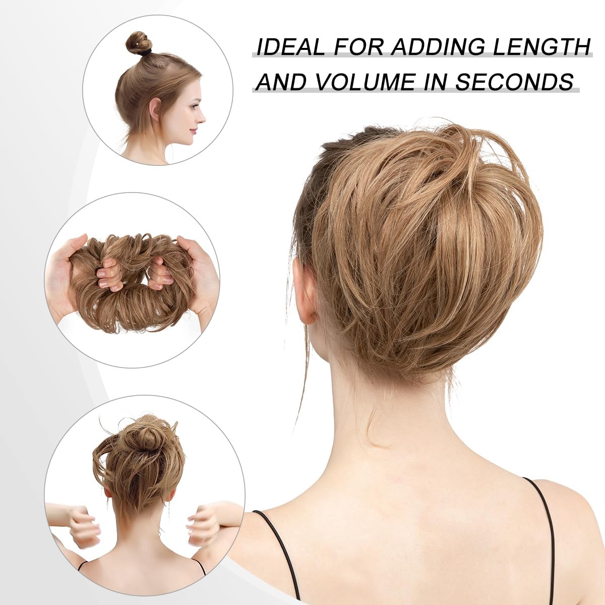 CJL HAIR Large Messy Bun Hair Piece Wavy Curly Straight, S-Salt and Pepper