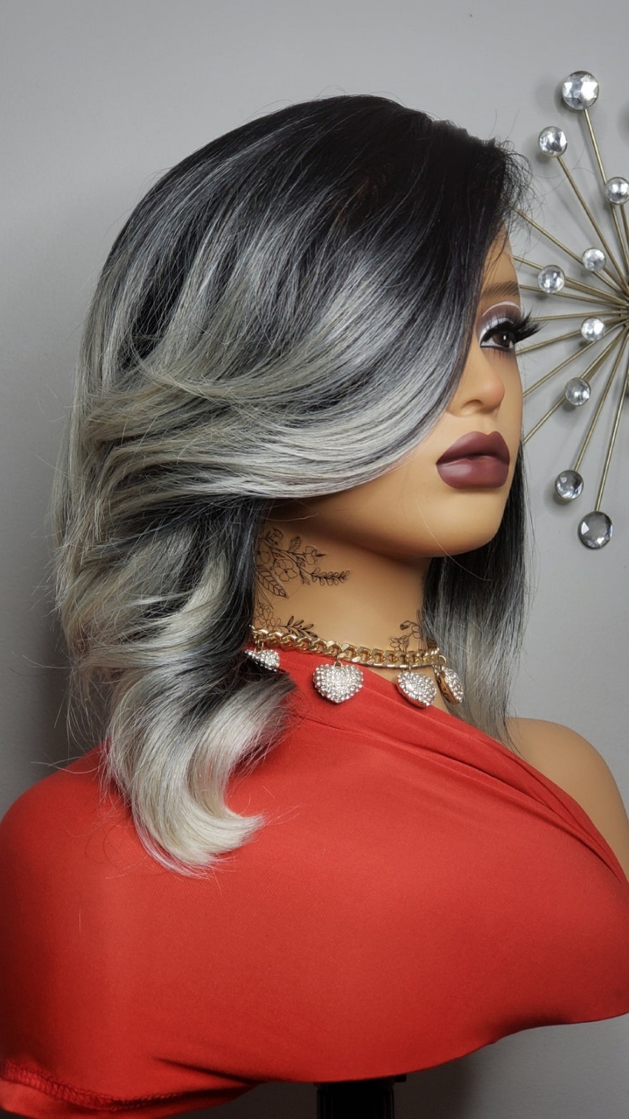 New Curly Side Bang Bob Style Lace Front Wig Black Ash Blonde Gray Ombre Womens