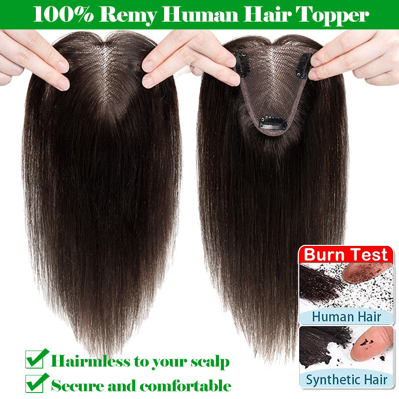 Hand-Tied Lace Hair Topper Clip in 100% Real Human Hair Toupee Hairpiece 8x10CM