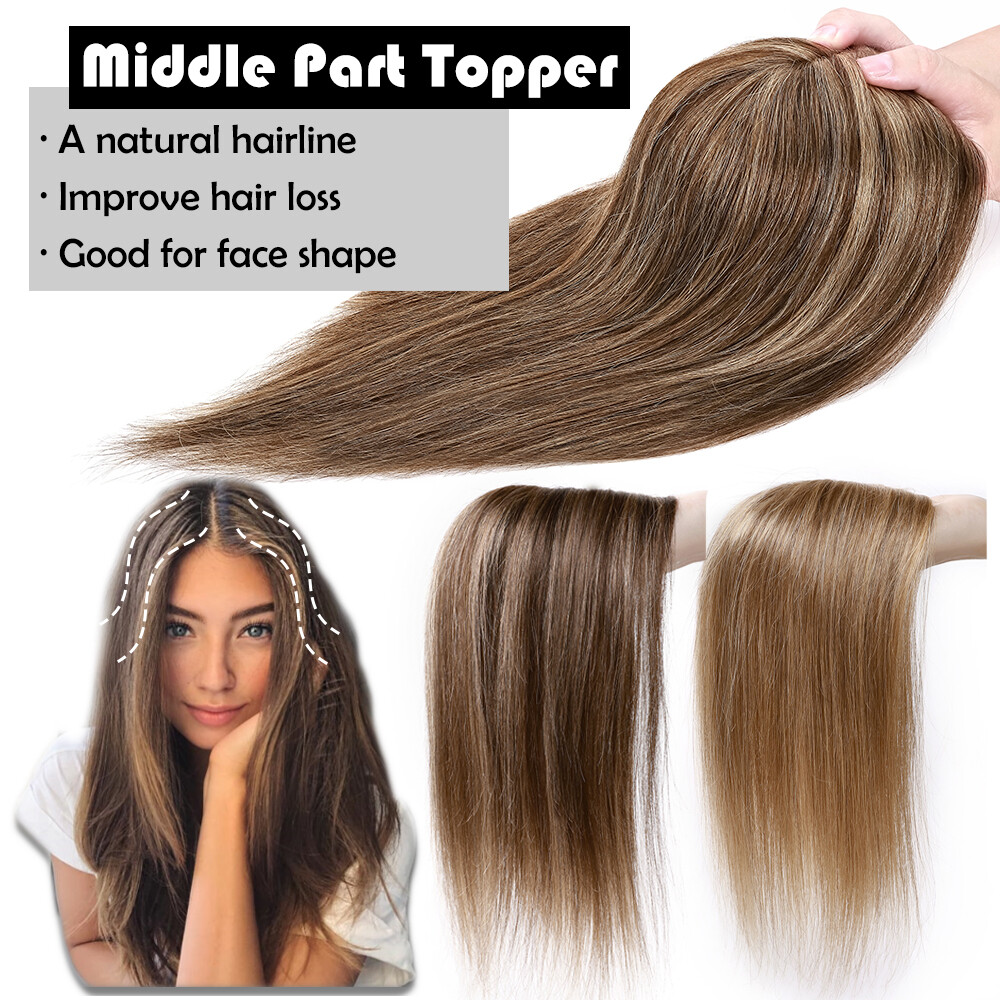 Topper Toupee Clip In Remy 100% Human Hair Lace Base Wiglet Hairpiece Hand-tied