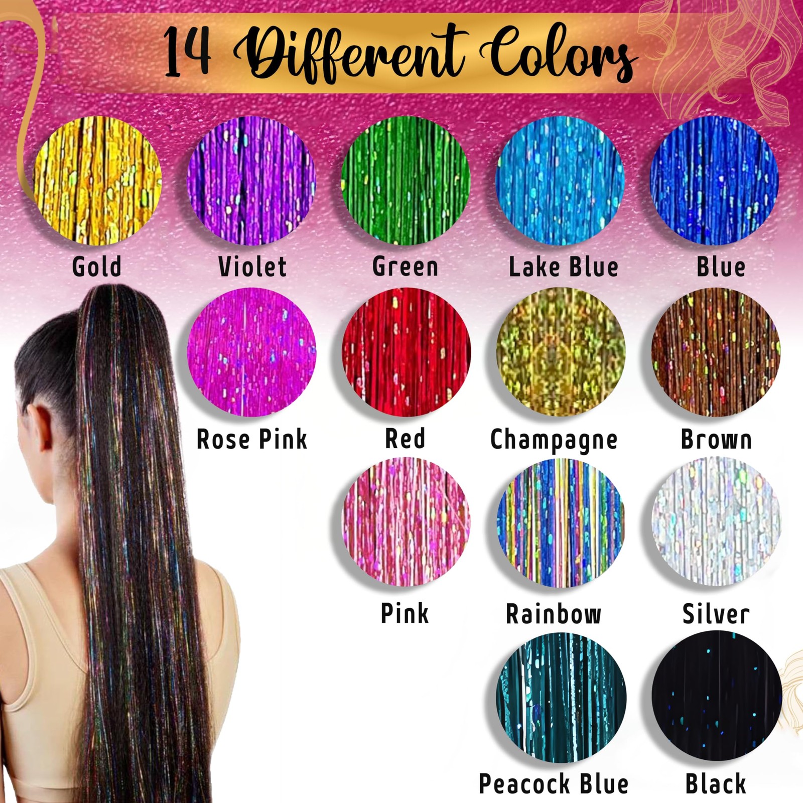 | 14 Colors | Up To 6800 Strands | Heat Resistant 48 Inch, 14