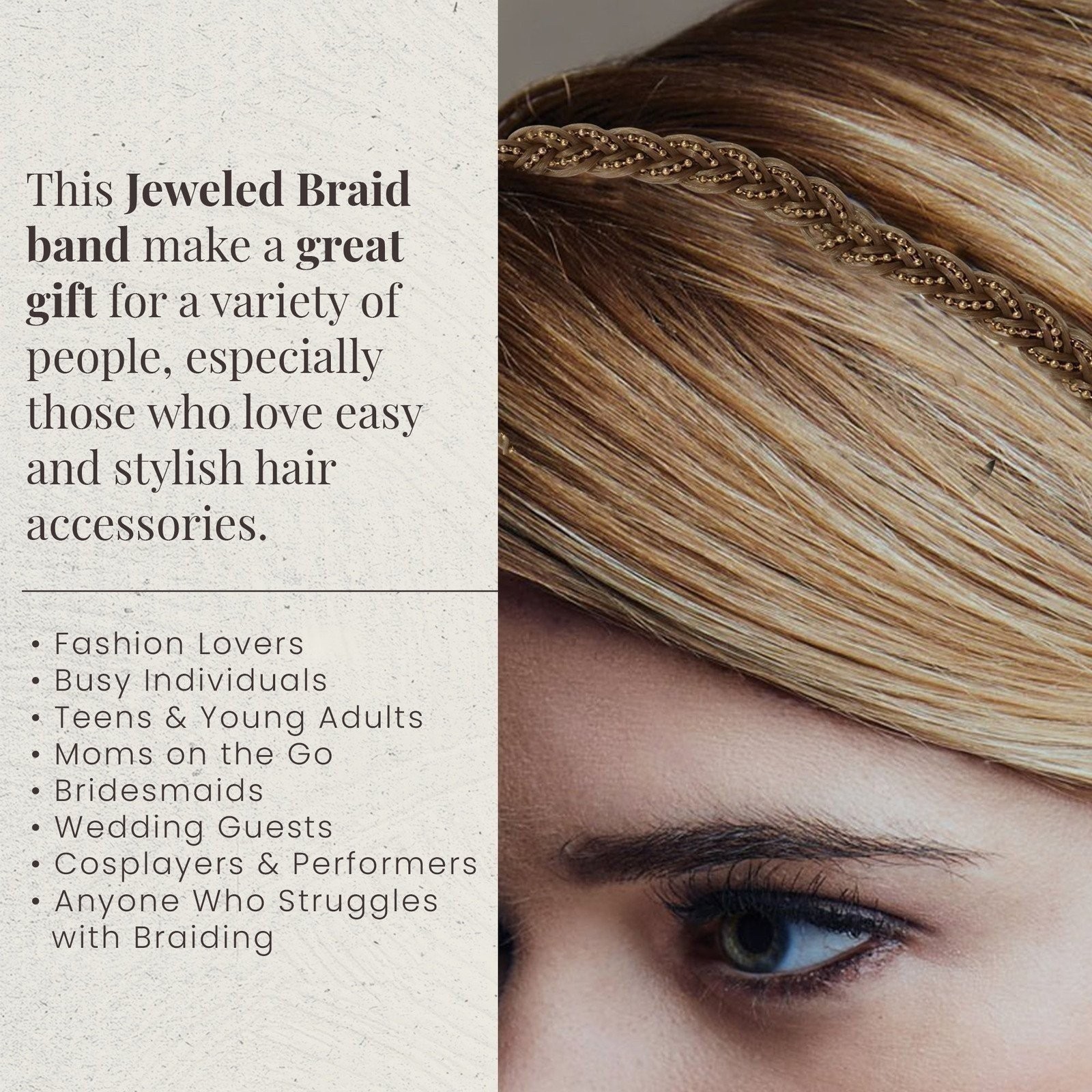REVLON Braided Headband Jeweled Hair ornament Ready to Wear (Medium Brown)