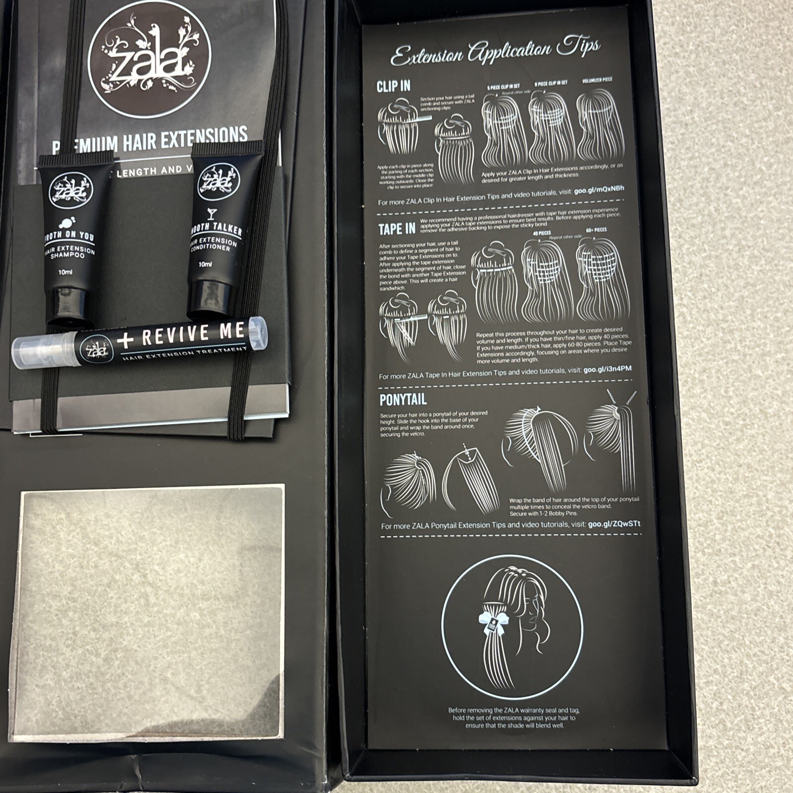 Zala Premium Clip in Hair Extensions. 12 inch 5 Piece. Black. New In Box.