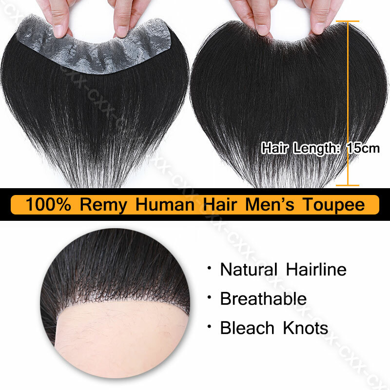 Front Piece Mens Toupee Hairpiece PU 100% Real Human Hair Replacement System USA