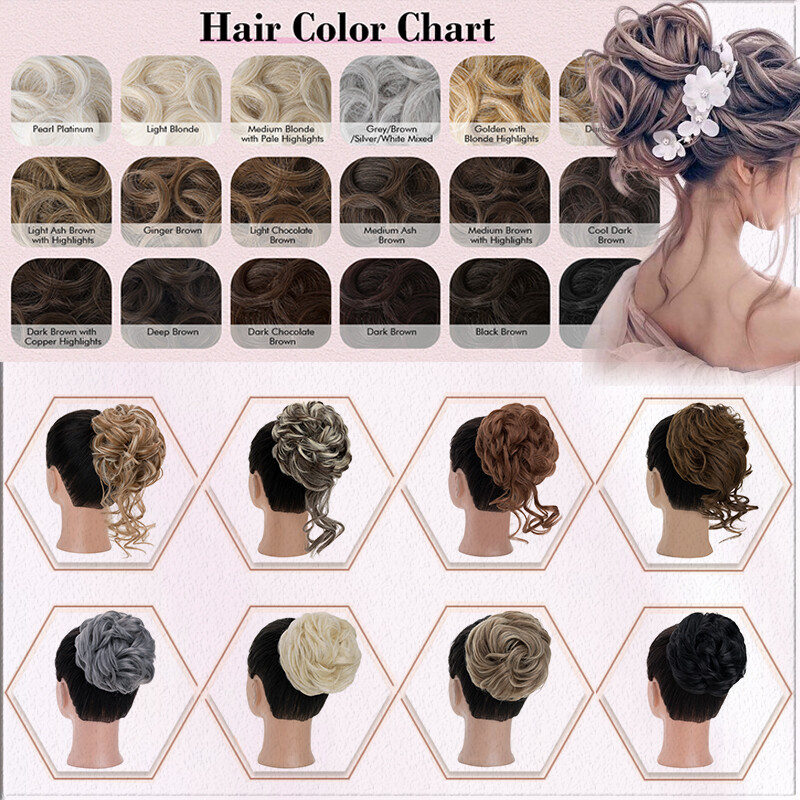 Clip on in Messy Bun Curly Hair Piece Extensions Hair Wedding Claw Clip AS REAL