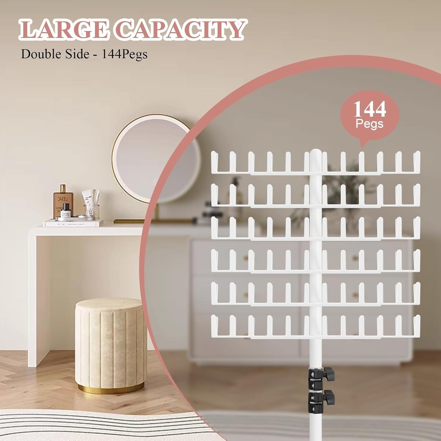Braiding Hair Rack Height Adjustable 144 Pegs White
